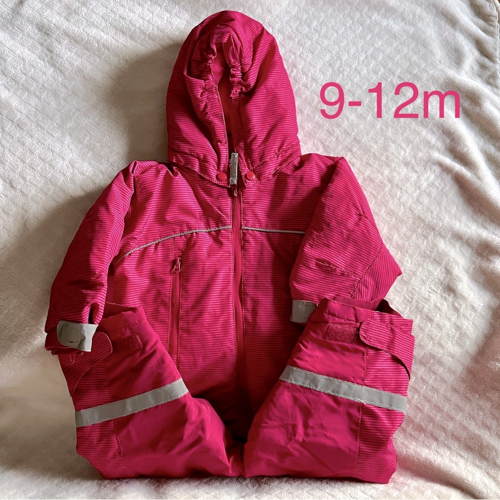 H&M Baby Girl Full Winter Snowsuit Fuchsia Pink One Piece Ski Suit 9-12 Months